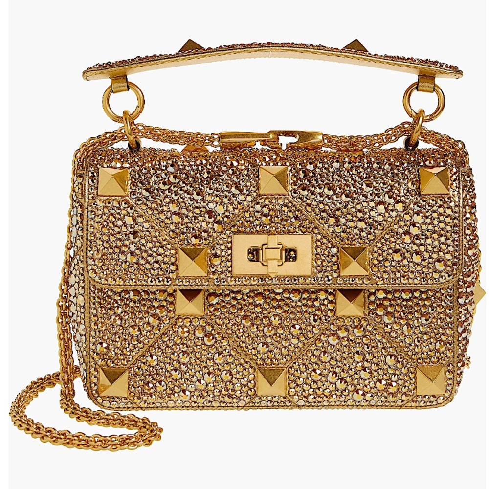 NEW🔥Valentino Garavani Roman Stud Crystal Embellished Matelassé Satin Bag🔥